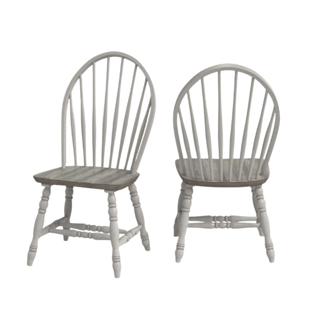 Windsor-style grey dining chairs