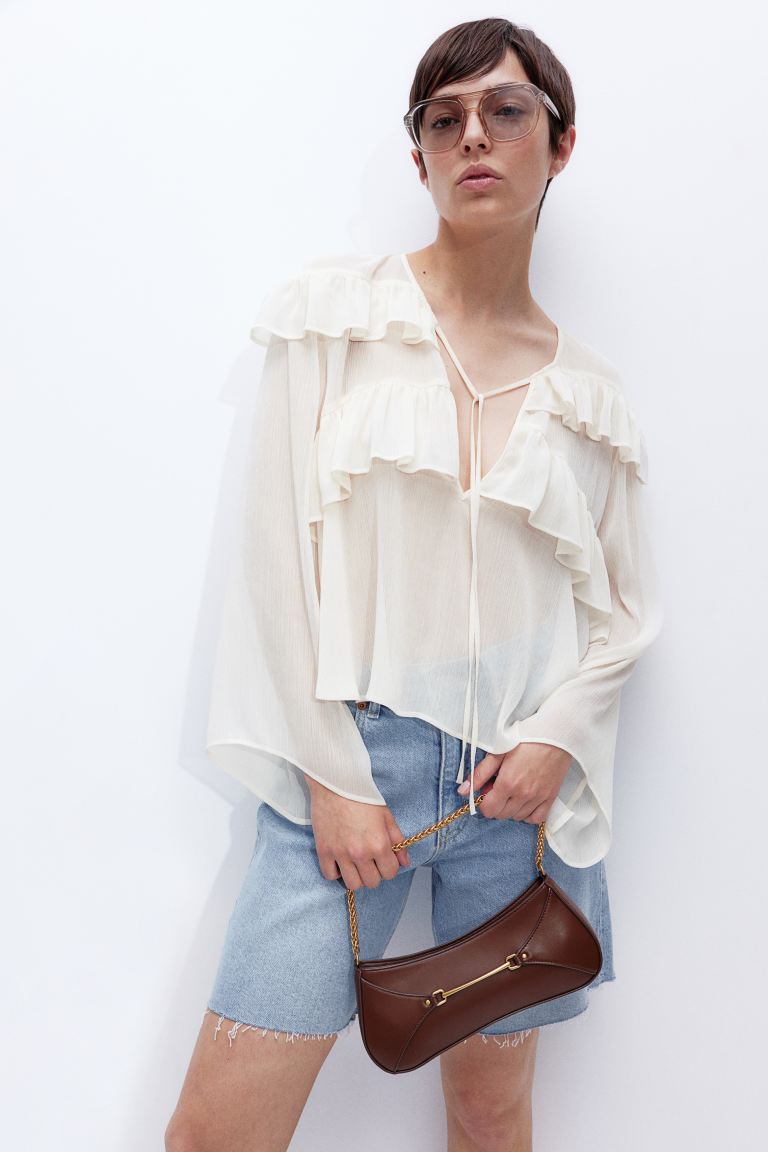 Crinkled Frill-Trimmed Blouse