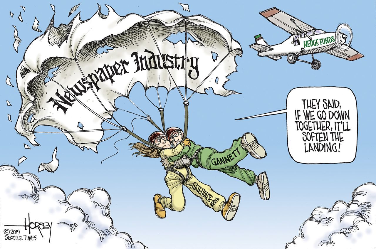 Editorial Cartoon Newspaper Industry Gannett Gatehouse Merger