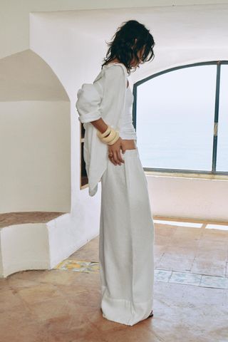 Zara, ZW Collection 100% Linen Palazzo Trousers