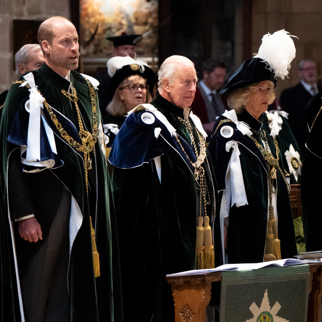 Prince William, King Charles and Queen Camilla at the Order of the Thistle