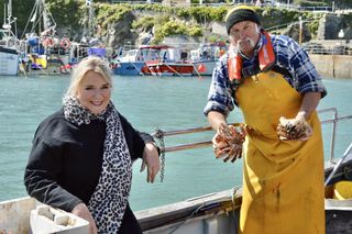 Fern Britton meets crab fisherman Phil onboard his boat in Newquay harbour