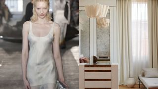 Sheer Grace Ling RTW dress alongside sheer panel curtain