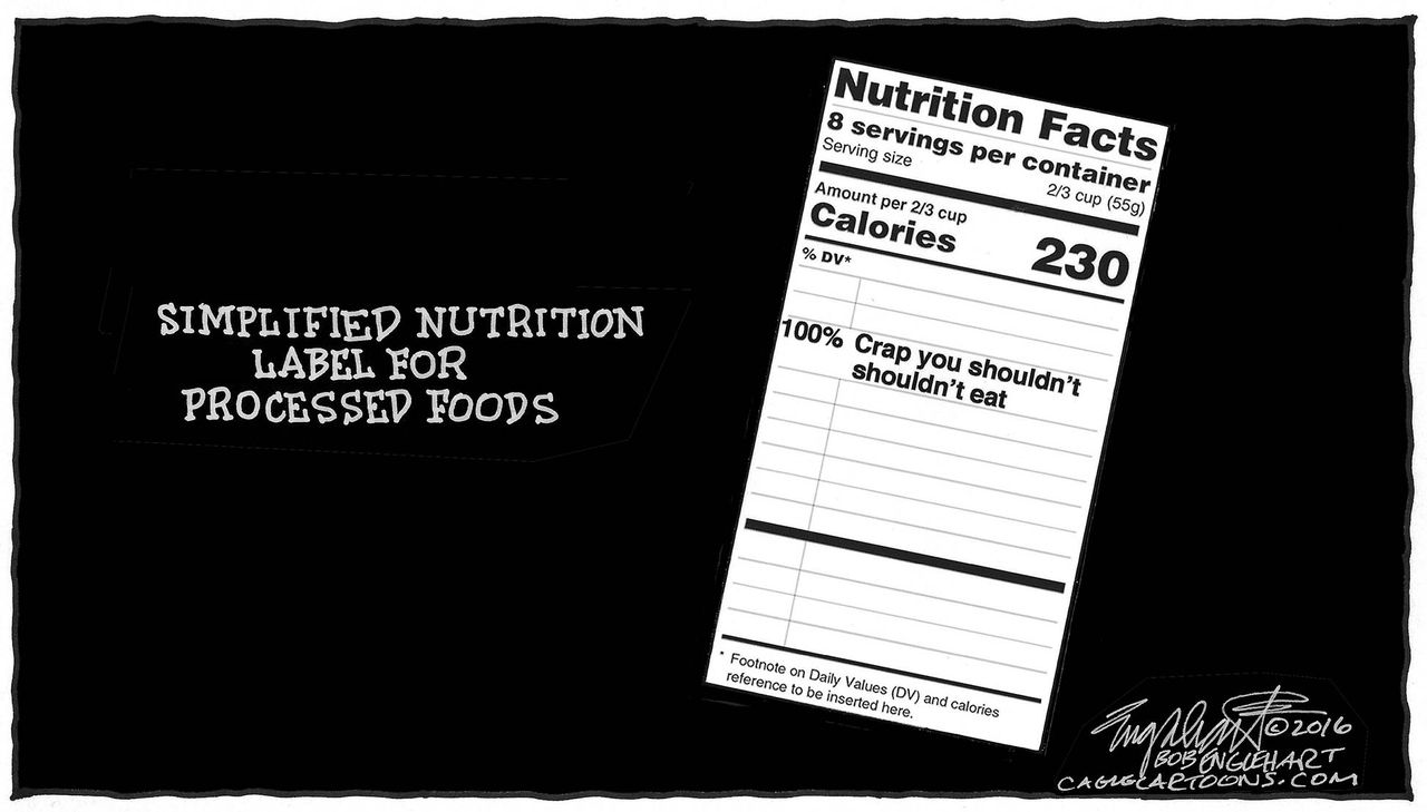 Editorial Cartoon U.S. Nutrition Labels 2016