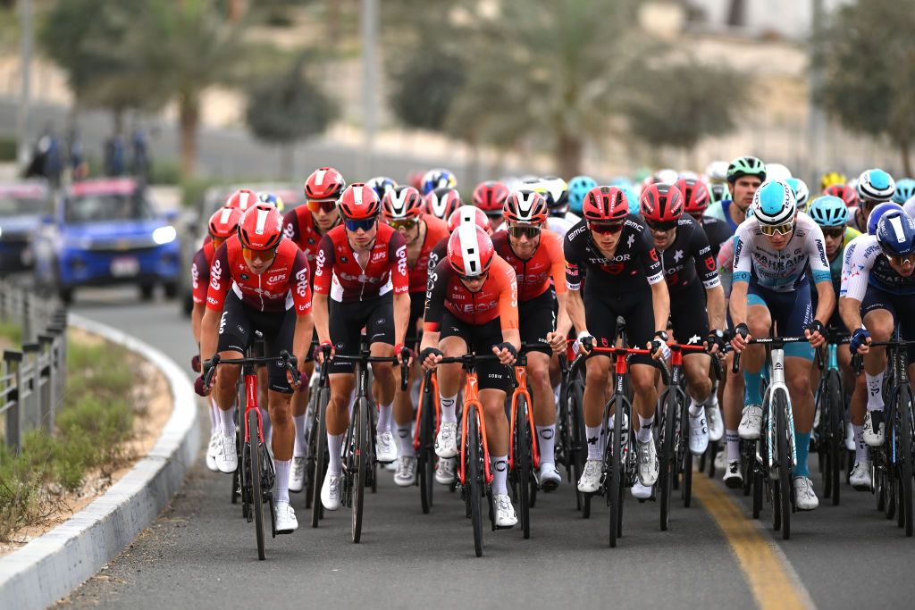 LIWA PALACE ABU DHABI UNITED ARAB EMIRATES FEBRUARY 17 LR Joshua Tarling of The United Kingdom and Team INEOS Grenadiers and Hannes Wilksch of Germany and Tudor Pro Cycling Team compete during the to the 7th UAE Tour Stage 1 a 138km stage from Madinat Zayed Shams Solar Park to Liwa Palace UCIWWT on February 17 2025 in Liwa Palace Abu Dhabi United Arab Emirates Photo by Dario BelingheriGetty Images