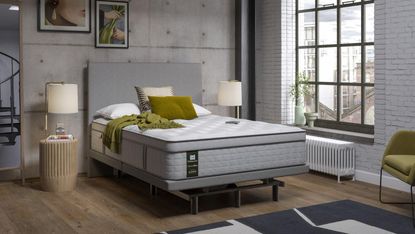 Sealy Elevate Ultra Antuco mattress on a bed in a stylish and airy bedroom