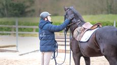 Will Plunkett getting on young Billy Stud horse Billy Candle. They could barely touch her 2 weeks before!