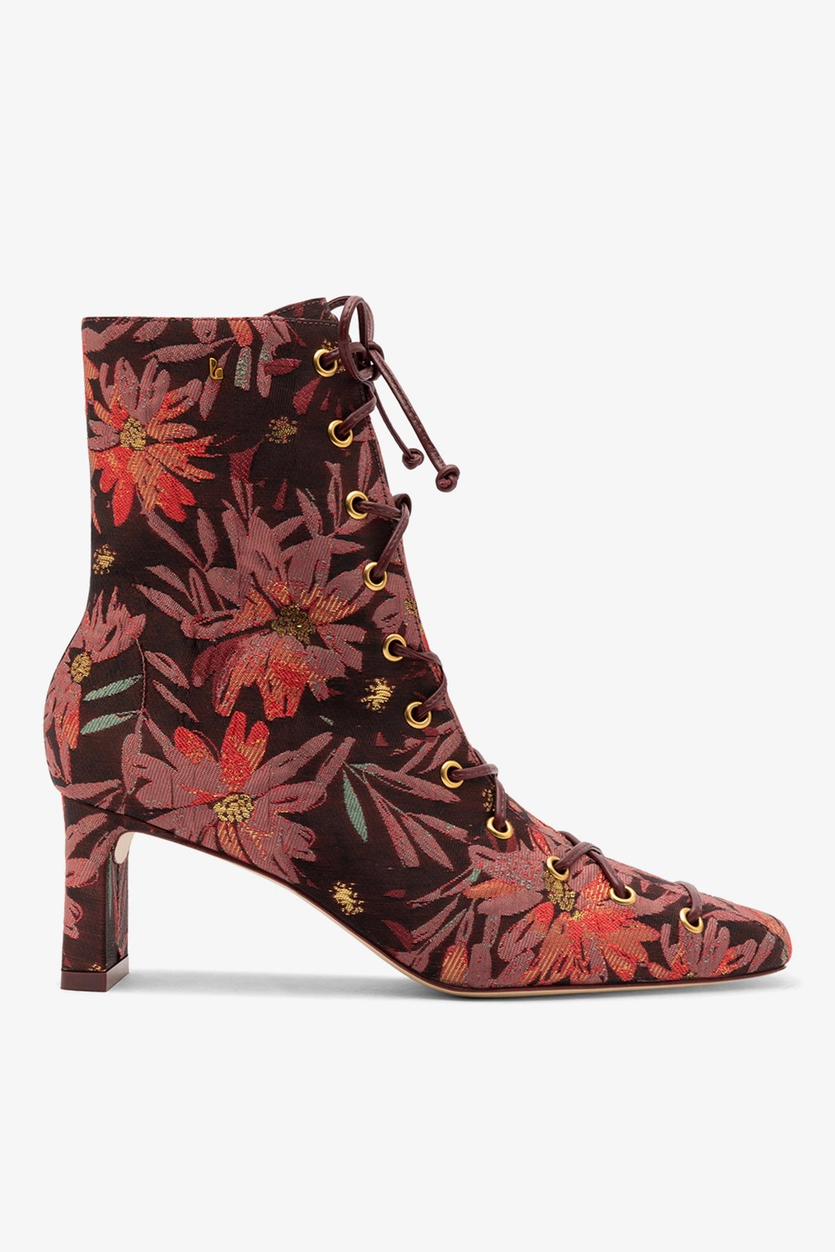 Larroud&amp;eacute; X Markarian Alexis Boot in Floral Embroidery Burgundy Fabric