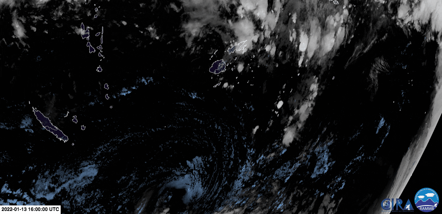 The volcanic eruption as seen by the Himawari-8 satellite.