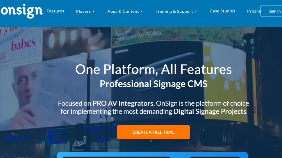 OnSign TV website screenshot (February 2026).