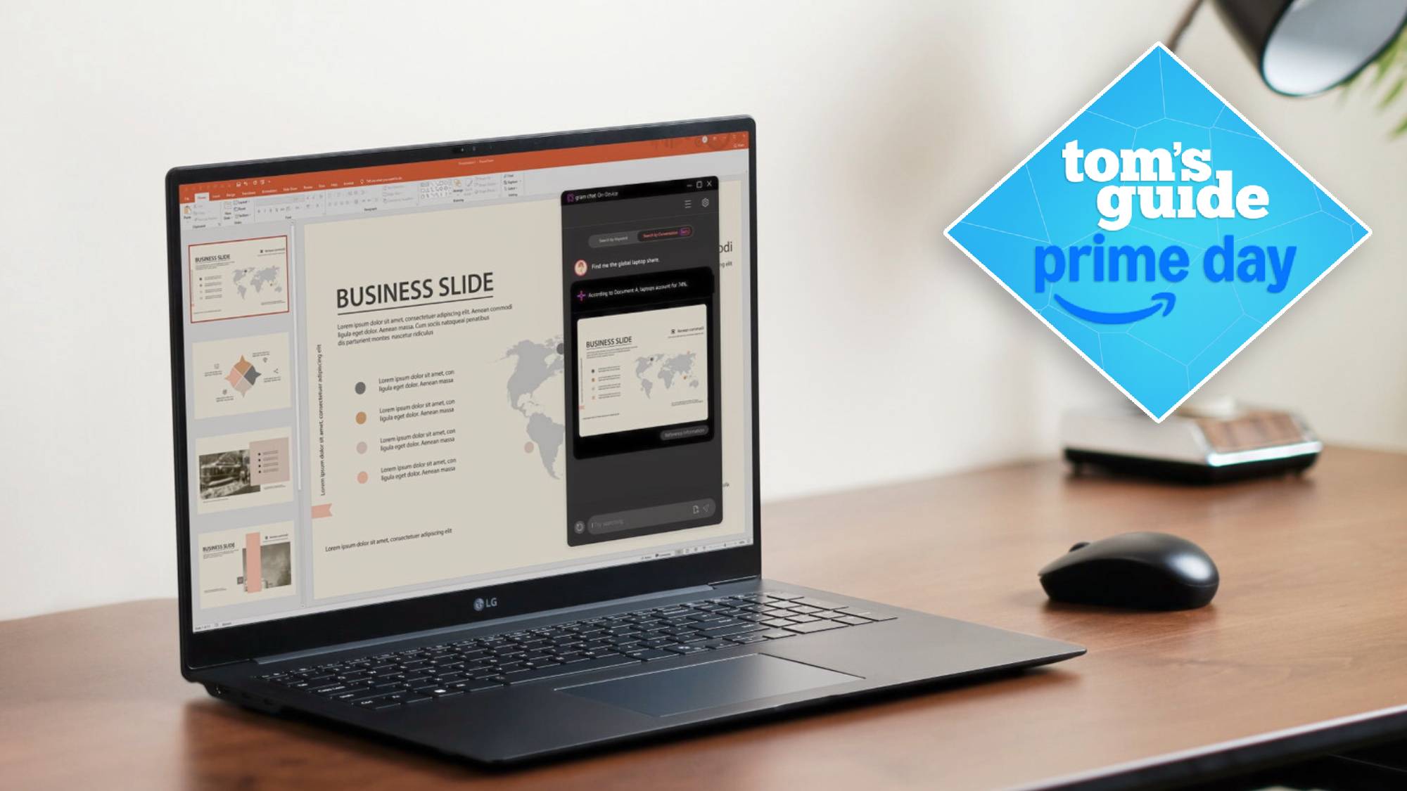 LG Gram on table next to mouse with Tom's Guide Prime Day badge