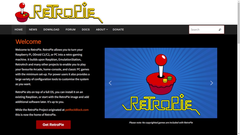 Website screenshot for RetroPie