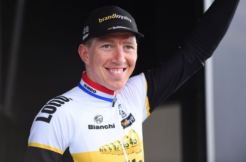 Sep Vanmarcke (LottoNL-Jumbo) smiles from the podium