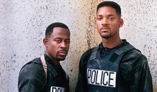 Bad Boys Martin Lawrence Will Smith looking tough in front of a wall