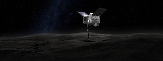 This artist's concept shows the Origins Spectral Interpretation Resource Identification Security - Regolith Explorer (OSIRIS-REx) spacecraft grabbing a sample of an asteroid for return to Earth.