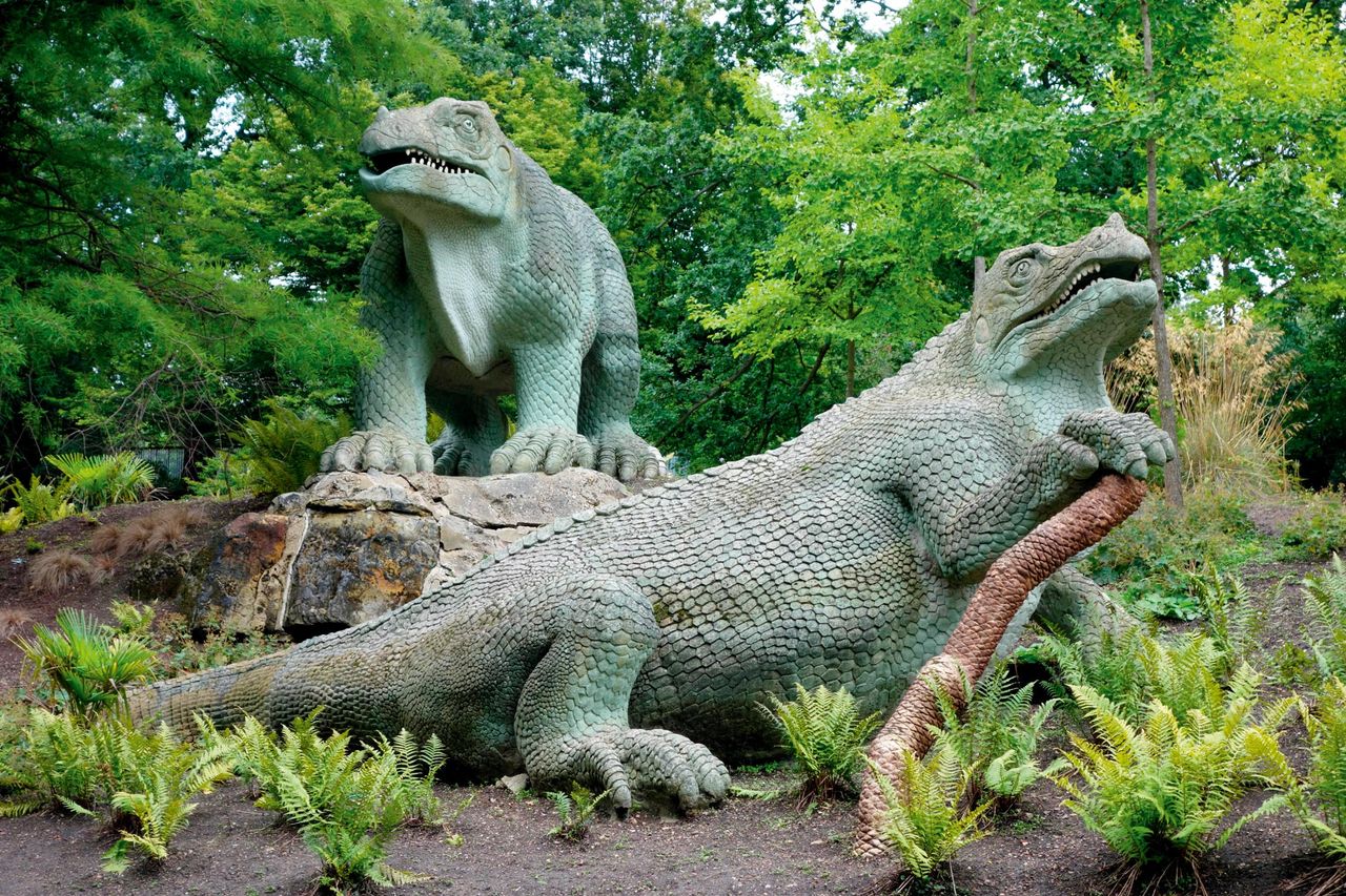 Iguanodon sculptures at Crystal Palace Park, London.