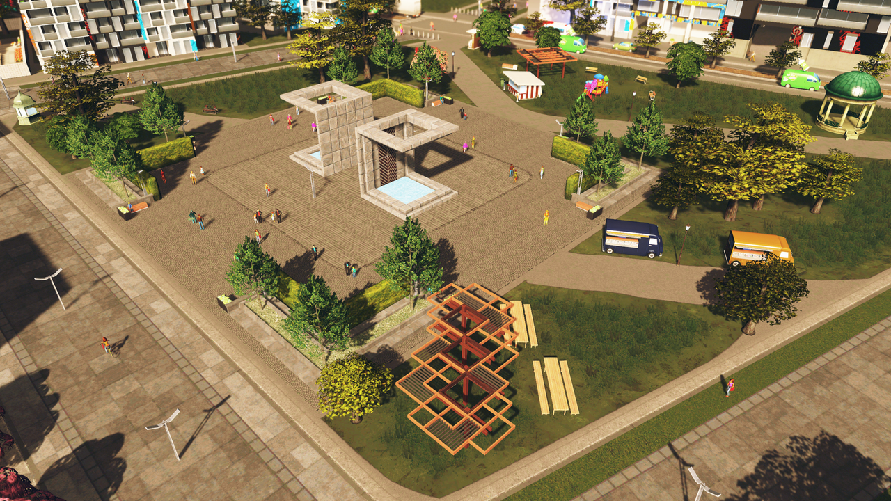 An image of a pedestrian street from Cities: Skylines