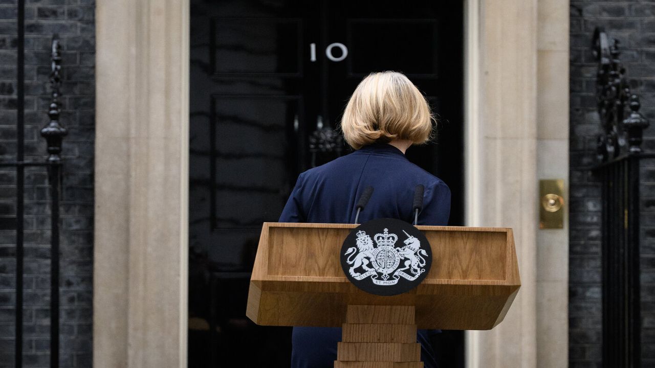 Liz Truss outside Downing Street after announcing resignation