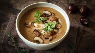 Sweet chestnut and mushroom soup