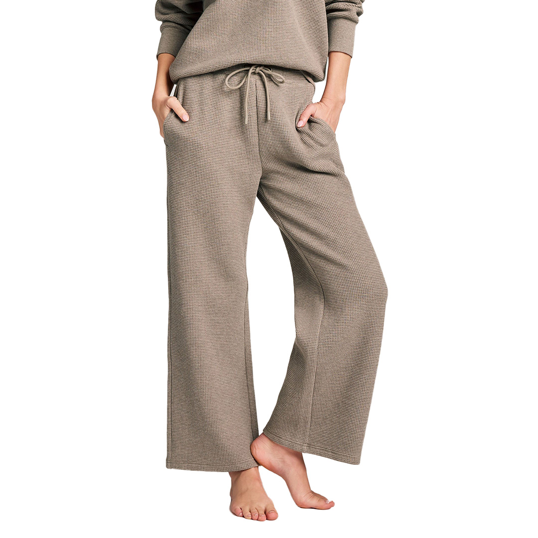 Waffle Knit Cropped Track Pant in Mink