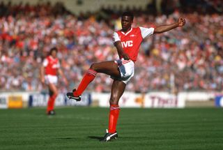 Paul Davis in action for Arsenal against Liverpool in the 1987 League Cup final.