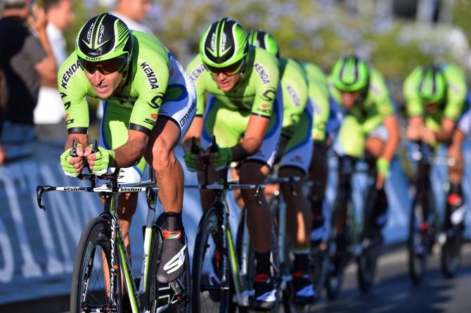 Cannondale held the fastest time until Movistar came through in the Vuelta a Espa&ntilde;a team time trial