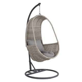 grey hanging chair with cushions