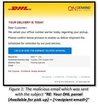 An example of a phishing scam using the DHL website