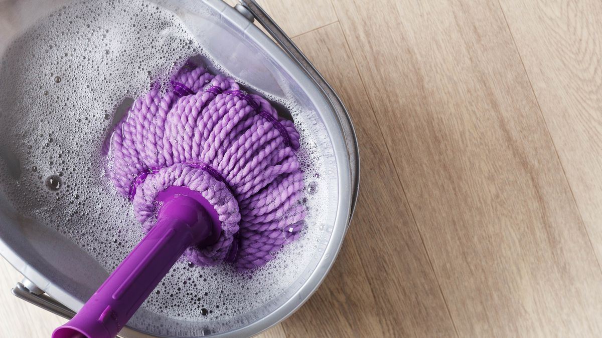 Purple mop in bucket of water