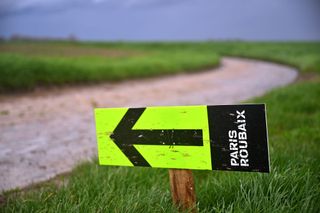 Route markers along the Paris-Roubaix course