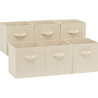 Six beige organizers bins for storage 