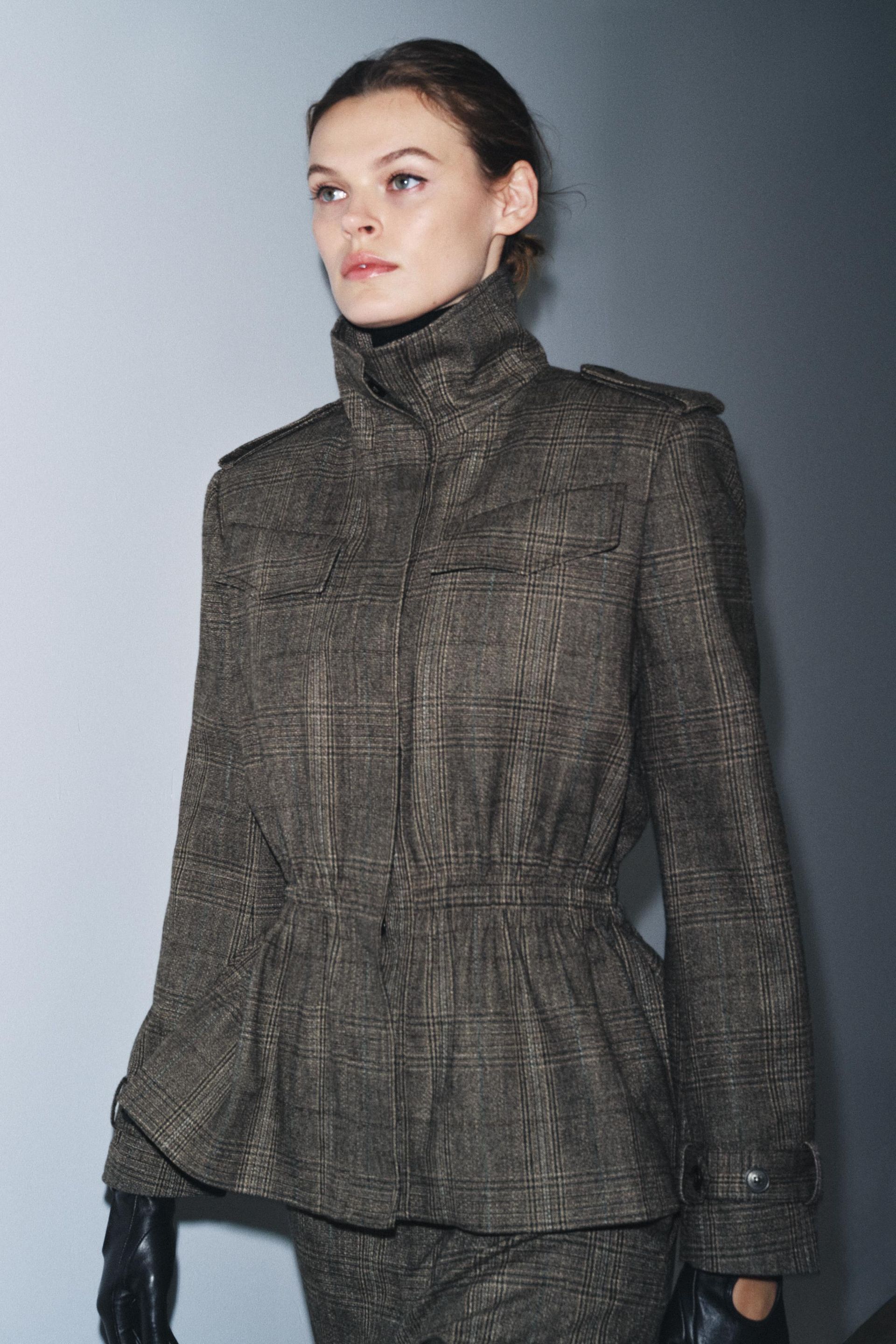 ZARA Plaid Peplum Wool Blend Jacket Zw Collection