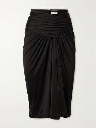 Asymmetric Draped Jersey Midi Skirt