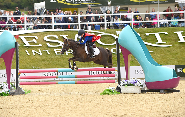 Jessica Dimmock and Isabelle Harris during the invitational Mini Major Relay during the Equerry Bolesworth International Horse Show at Bolesworth Castle near Chester in Cheshire in the UK on 17th June 2018