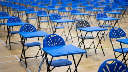 An empty exam hall in Wales, November 2022