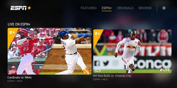 The ESPN Plus menu.