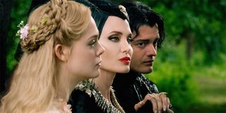 Elle Fanning Angelina Jolie and Sam Riley in Maleficent Mistress of Evil