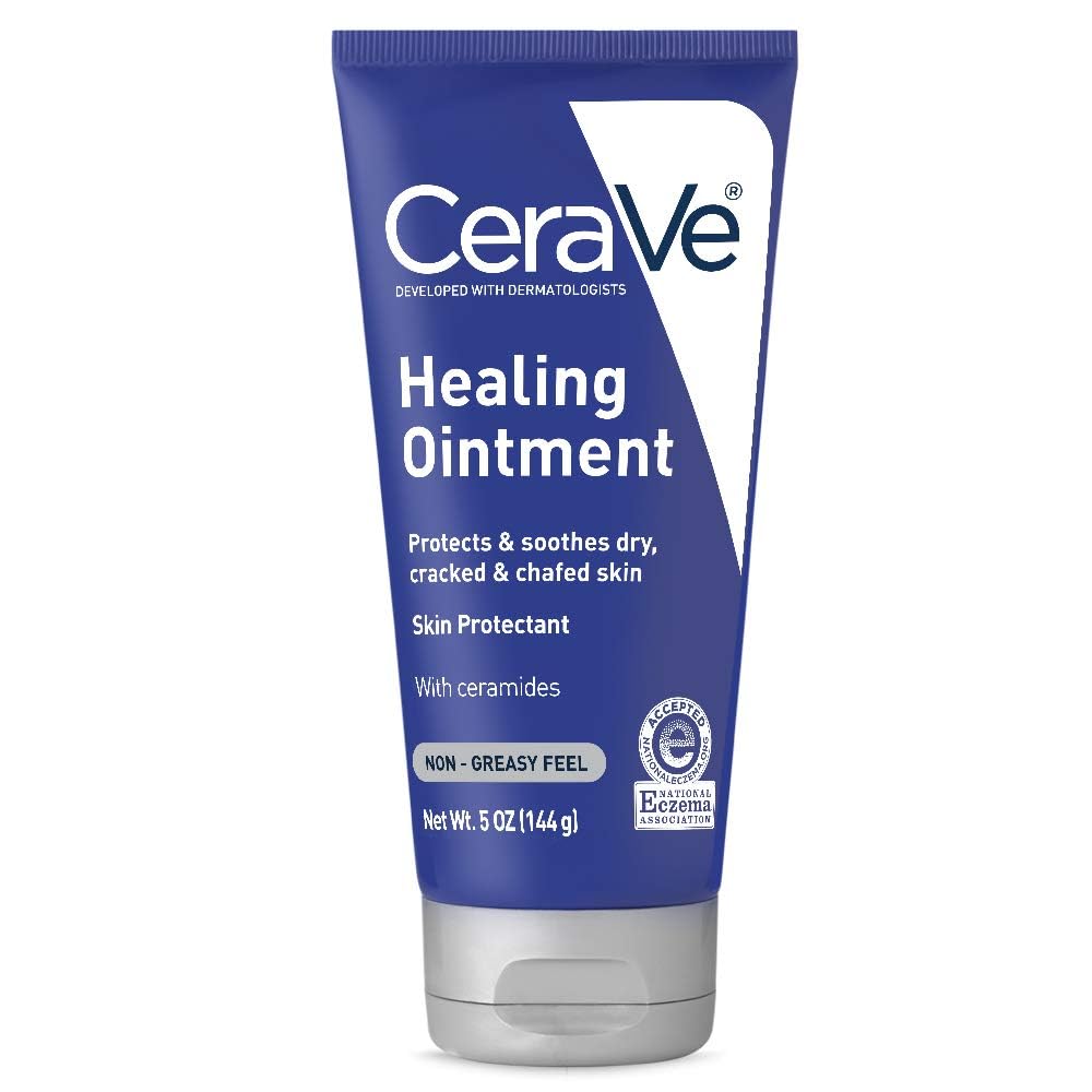 Cerave Healing Ointment, Hydrating Skin Protectant With Petrolatum, Hyaluronic Acid &amp;amp; Ceramides, Face &amp;amp; Body Skin Barrier Repair for Cracked, Chafed, Dry Skin, Fragrance Free &amp;amp; Lanolin Free, 5 Oz