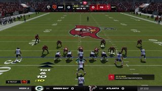 Madden NFL 24 screenshot showing the line of scrimmage from above