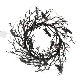 Black Bat Lighted Wreath 