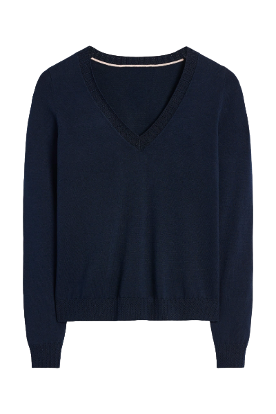 Boden, Emilia Cotton V Neck Sweater-Navy