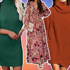 collage of winter dresses from amazon