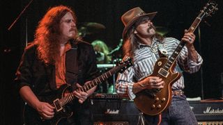 The Dickey Betts Band with Warren Haynes (L) and Dickey Betts (R) performing at the Omni in Oakland, California on March 29, 1988. 