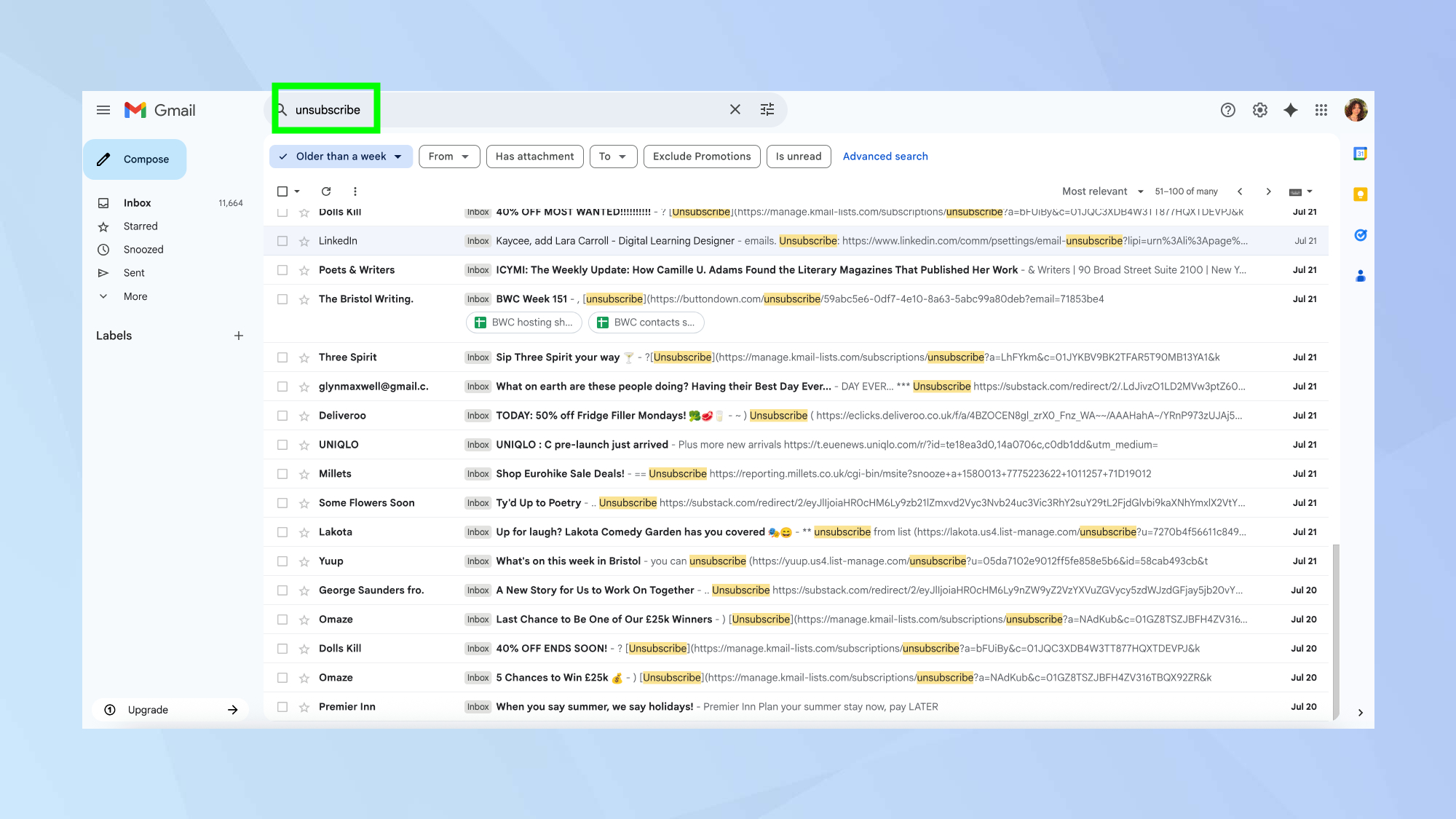 Unsubscribe typed into gmail