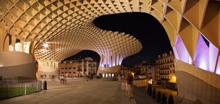 Under the wooden structure at night
