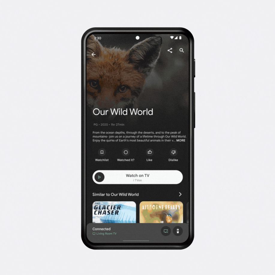 Casting to a nearby TV from the Google TV app