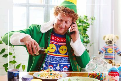 Lidl Christmas jumper illustrated as 'elf' 