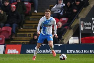 Barrow's Ben Whitfield during the Sky Bet League 2 match between Grimsby Town and Barrow at Blundell Park, Cleethorpes on Tuesday 18th April 2023. (Photo by Mark Fletcher/MI News/NurPhoto via Getty Images)