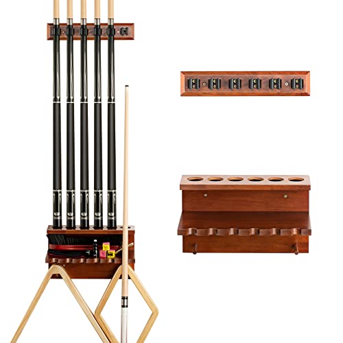 Extcct Wall Mount Pool Stick Holder - Billiards Pool Cue Rack Hardwood Pool Cue Set Holder for 6 Cues Sticks Storage Pool Table Accessories Equipment Organizer