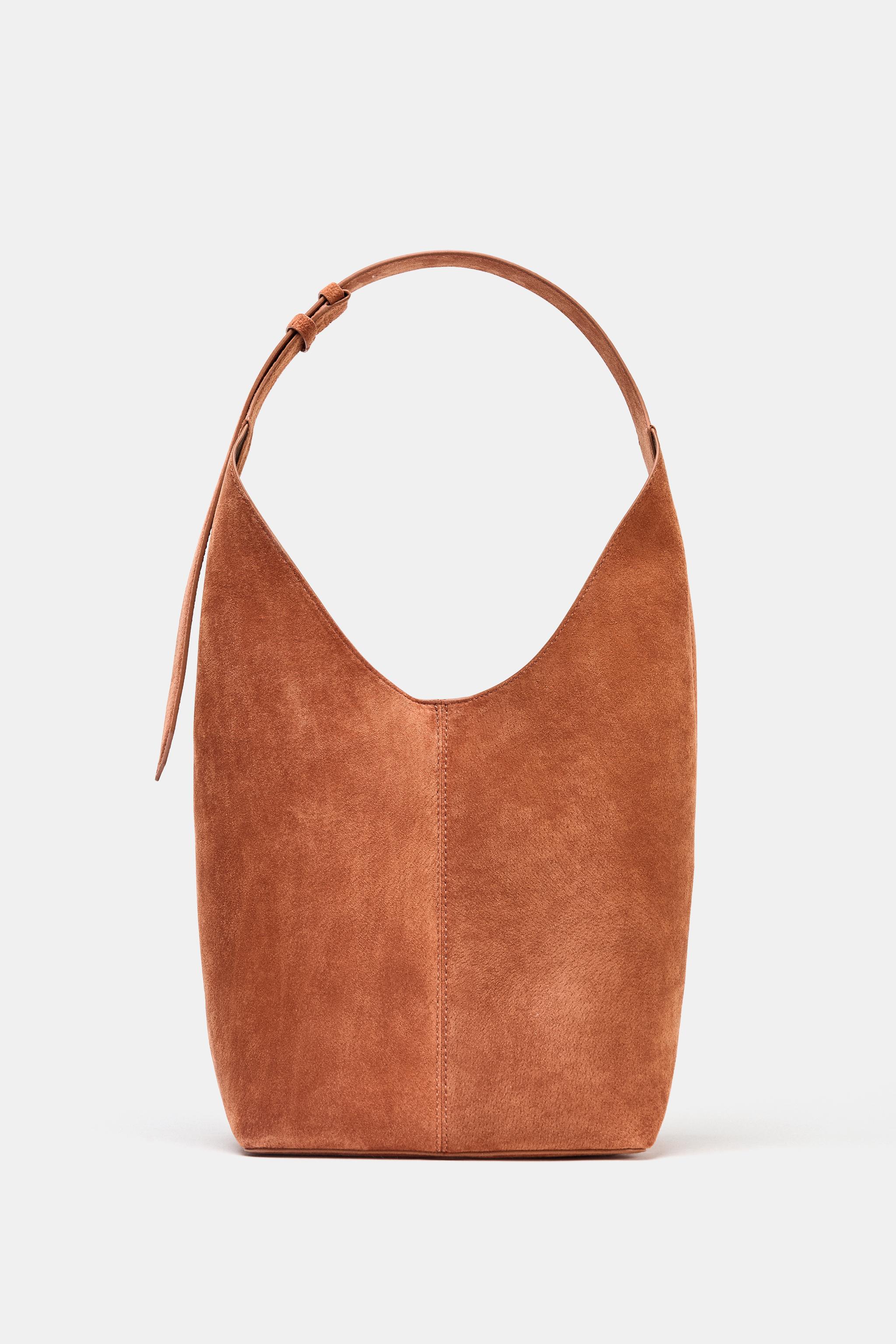 Split Leather Maxi Bucket Bag With Handle Detail